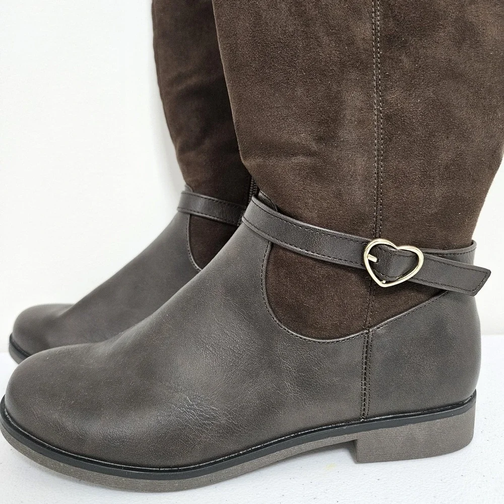 The Childrens Place Tall Boots Girls 5 Dark Brown Heart Buckle Riding Equestrian